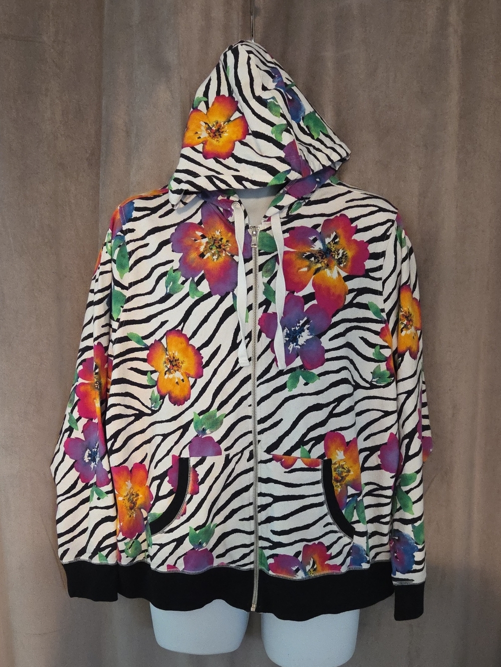 Studio Works 2x White Zebra Floral Zip-Front Hoodie Bomber